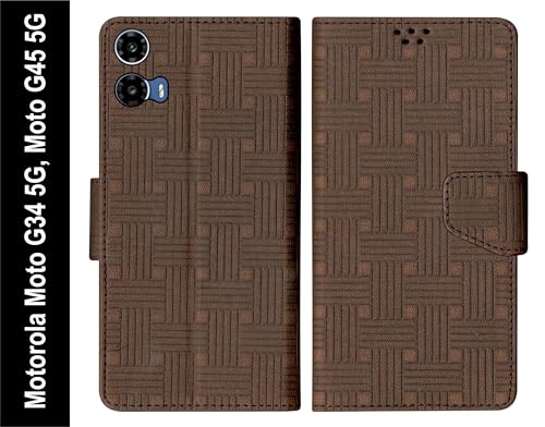 Image of SBMS Flip Cover for Motorola Moto G34 5G / Moto G45 5G 6.5-Inch Back Cover Case with Magnatic Closure | Inbuilt Stand | Card & Money Pocket (Mat Brown)