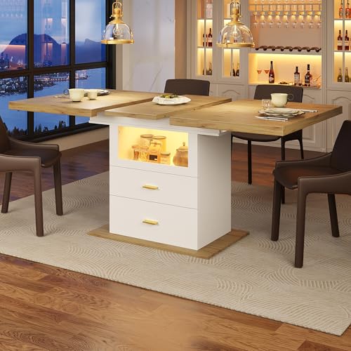 Table à Manger Extensible 110 (140) X 80 X 75 Cm Avec Éclairage Led Et 2 Tiroirs Table...