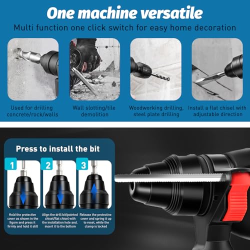 Akku Bohrhammer für Makita Li- Ion Akku 18V, 4-in-1 Bürstenloser Bohrhammer Akku 18v Bohrhammer 26mm (ohne Akkus und Ladegerät) – Bild 5