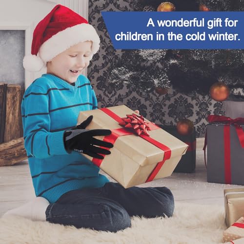 Image of Suhine 9 Pairs Kids Winter Gloves Warm Anti Slip Waterproof Gloves Cold Weather Touchscreen Gloves Warm Sport Mitten for Boys Girls 6-13 Years, Black