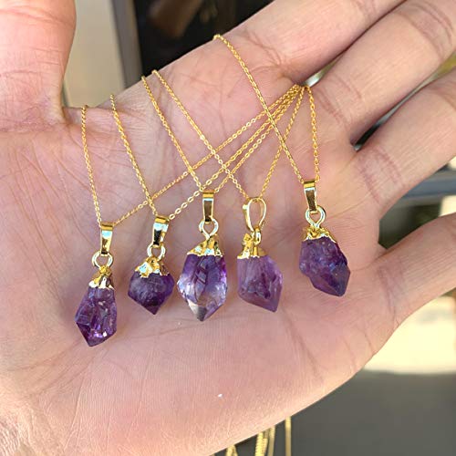 Adabele 1pc Authentic Sterling Silver Small Tiny Raw Amethyst Citrine Gemstone Necklace 18 inch Healing Crystal Chakras Stone Hypoallergenic Nickel Free Fine Women Jewelry3