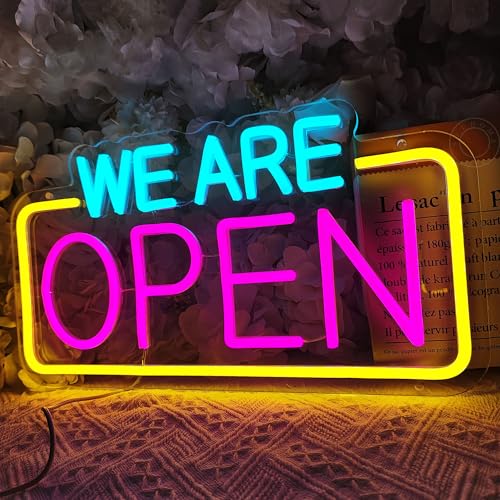 Image of SYLHOME We Are Open Led Neon Light Sign Business Coffee Shop Store Bar Restaurant Pub Salon Hotel Welcome Door Window Wall Decor Sign USB 15.75 inchX8.4 inch