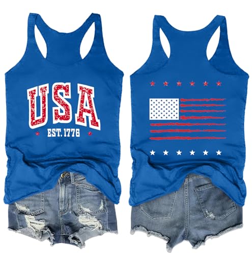 Image of Ithalt Womens American Flag Shirts 4th of July Outfits USA T-Shirt Patriotic Tank Shirt Fourth of July Sleeveless Tops