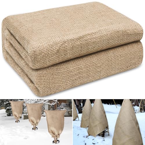 Riare 30 Feet x 40 Inch Natural Burlap Plant Covers Freeze Protection- High Density Jute Burlap...