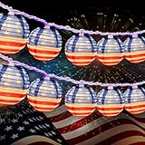 American Flag Lantern Light, 8.5Ft 4th of July Decoration Lights with 10 Nylon Lantern Lights, Outdoor Flag Themed Fairy Lights for Independence Day, Yard Garden July 4th Decoration