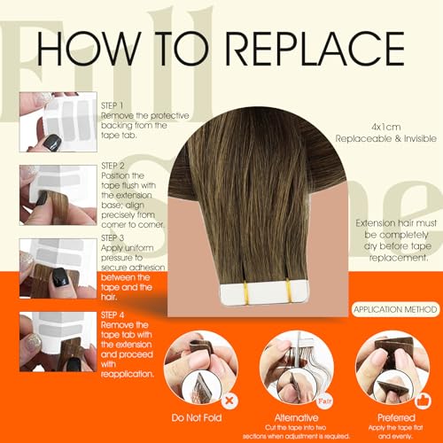 Image of Full Shine 18Inch Tape in Hair Extensions Human Hair Color 3 Brown Human Hair Extensions Tape in Seamless Invisible Skin Weft 100G Remy Soft Extension 40Pcs Brazilian Lightweight