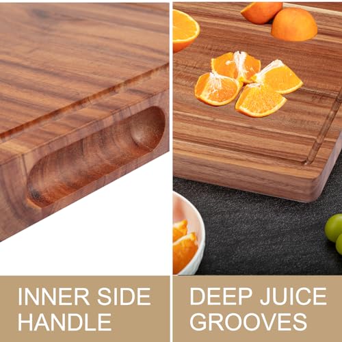 Tabla de cortar grande de madera de acacia 50x47 cm con mango, ranura para jugos y reversible miniatura 3