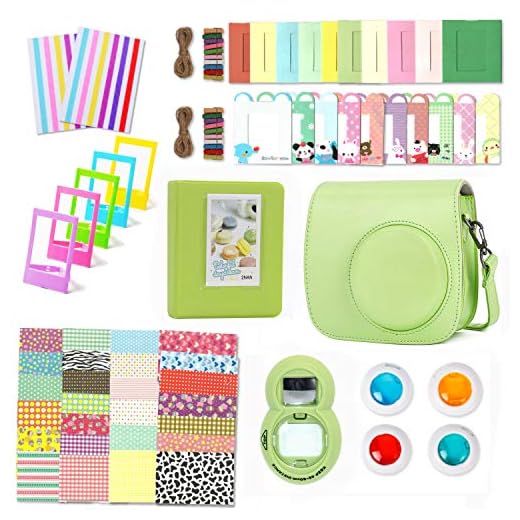 Leebotree Paquete de Accesorios para cámara Fujifilm Instax Mini 9 Incluye: Caso/Album/Lente para Autoretrato/Filtros/Marcos para fotos/Marcos de Películas/Bordes/Pegatinas (Verde Lima)