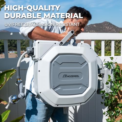 Image of 1 /2 inch x 165 FT Retractable Garden Hose Reel Wall Mounted Metal Bracket,Auto Rewind with Any-Length Lock (Grey)