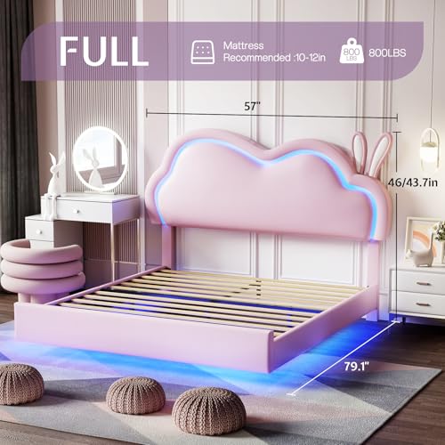 Jocisland-LED-Full-Bed-Frame-for-Girls-Upholstered-Floating-Bed-with-Cute-Cloud-Headboard-No-Box-Spring-Needed-Leather-Pink Jocisland LED Full Bed Frame for Girls Upholstered Floating Bed with Cute Cloud Headboard No Box Spring Needed Leather Pink