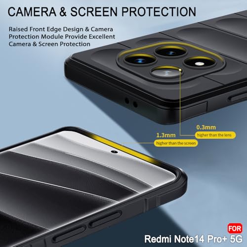 Image of TheGiftKart Liquid Silicon Back Cover Case for Mi Redmi Note 14 Pro Plus 5G | Shockproof Military Grade Protection | Micro-Fibre Cloth On Inner Side | Built-in Anti-Slip Grip Back Cover (TPU, Black)
