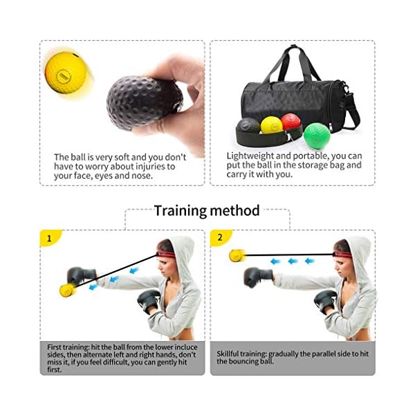Wenosda Boxing Reflex Ball Set Training Speedball Punching Fight Balls Speed Bag Kickboxing Exercise Equipment 2 Difficulty Level Speedballs with Nylon Headband for Adult Kids