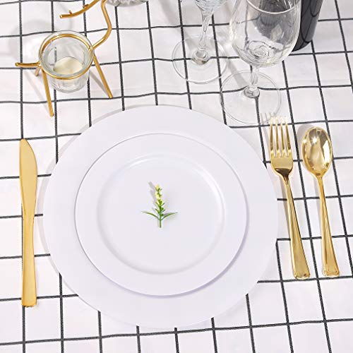 Bucla 100Pcs White Plastic Plates-10.25Inch Disposable Dinner Plates-Premium Party&Wedding Plates #TOP3