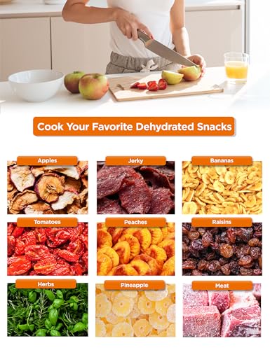 Commercial Chef Food Dehydrator, Five 9.25” BPA-Free Plastic Trays, Dehydrates and Dries Meat, Fruit, Veggies and Jerky, 280W Dehydration Machine, Adjustable Thermostat, CCD100B6, Black
