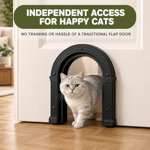 Cat Door for Interior Doors Large Cat Door for Cats Up to 25 lbs, No-Flap | Easy Installation in Minutes, No Training Needed, Fits 1.25" to 1.75" Thick Solid & Hollow Doors Black - Image 6