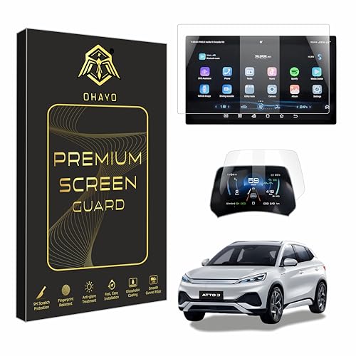 Image of OHAYO Screen Protector for BYD Atto 3 EV 2024 | 12.8 Inch Infotainment & 5 Inch Instrument Cluster | 9H Hardness, Military Strength, Scratch Resistant, Bubble Free, Anti Fingerprint | Non-Glass Material, Full Coverage Protection