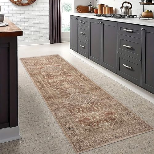 vivorug Runner Rug 2'x7' Vintage Washable Non-Slip Runners for Hallways Kitchen Entryway Laundry Room Carpet Hallway Runner Earth Tone