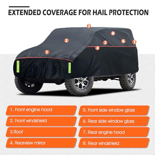 Image of Hail Protector Car Cover, Waterproof Thickened EVA Car Cover for Jeep Wrangler 4 Door 2006-2025 JK JL Outdoor Waterproof Sun Rain Snow Hail Protection with Driver Door Zipper