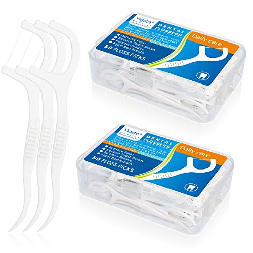 Chironal 50Count 7.5cm Portable Disposable Dental Floss Pick with Plastic Case Teeth Toothpicks Stick Tooth Tools (Pack of 2)
