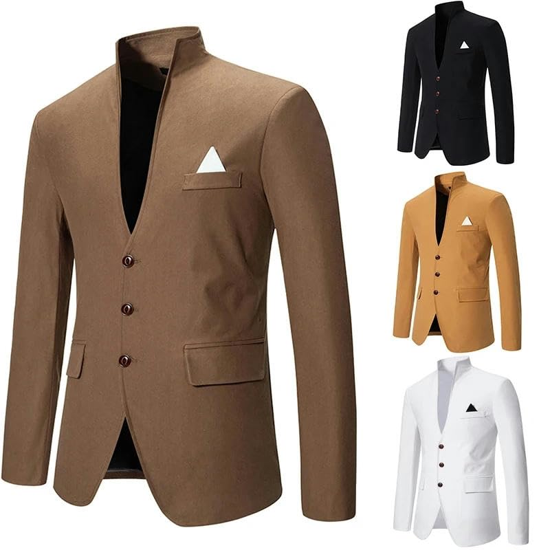 Blazer Men's Gentleman Solid Color Comfortable Business Color Matching with Standing Collar Wedding Casual Slim Suit4