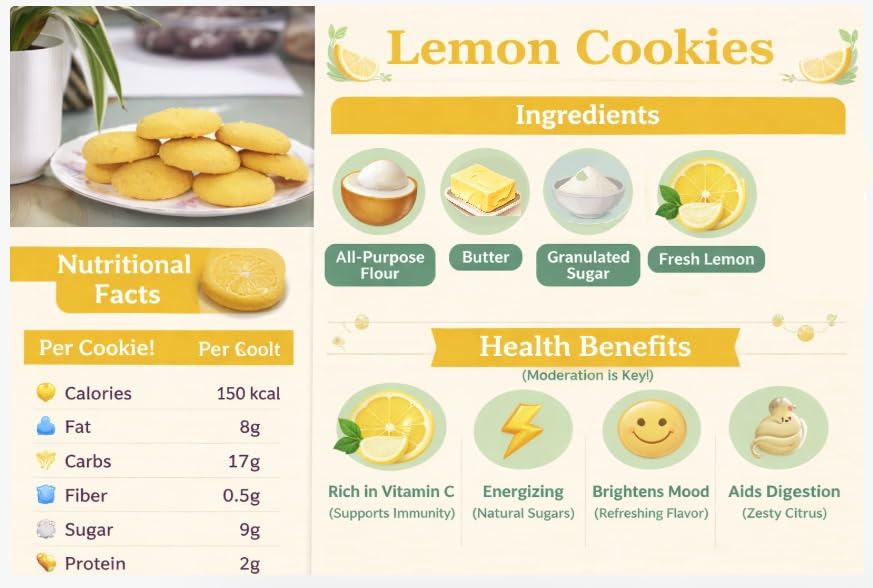Image of MOM'S BAKERY Crunchy Lemon Cookies 200 gm-Soft, Chewy & Freshly Baked Snack Treats | Lemon flavor cookies, T45 Flour, Butter, Sugar, Vanilla Essence | Healthy & High Fiber for Cravings for Tea Time