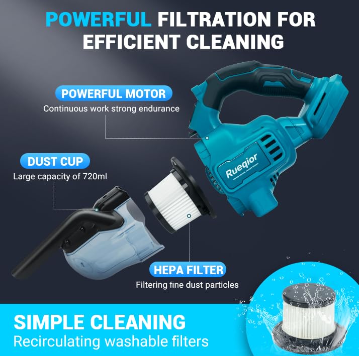 Image of Cordless Vacuum Compatible with Makita 18V Battery, Handheld Vacuum Cleaner for Home Car Hardwood Floor Carpet, Portable Shop Vacuum with Washable HEPA Filter(Tool Only)