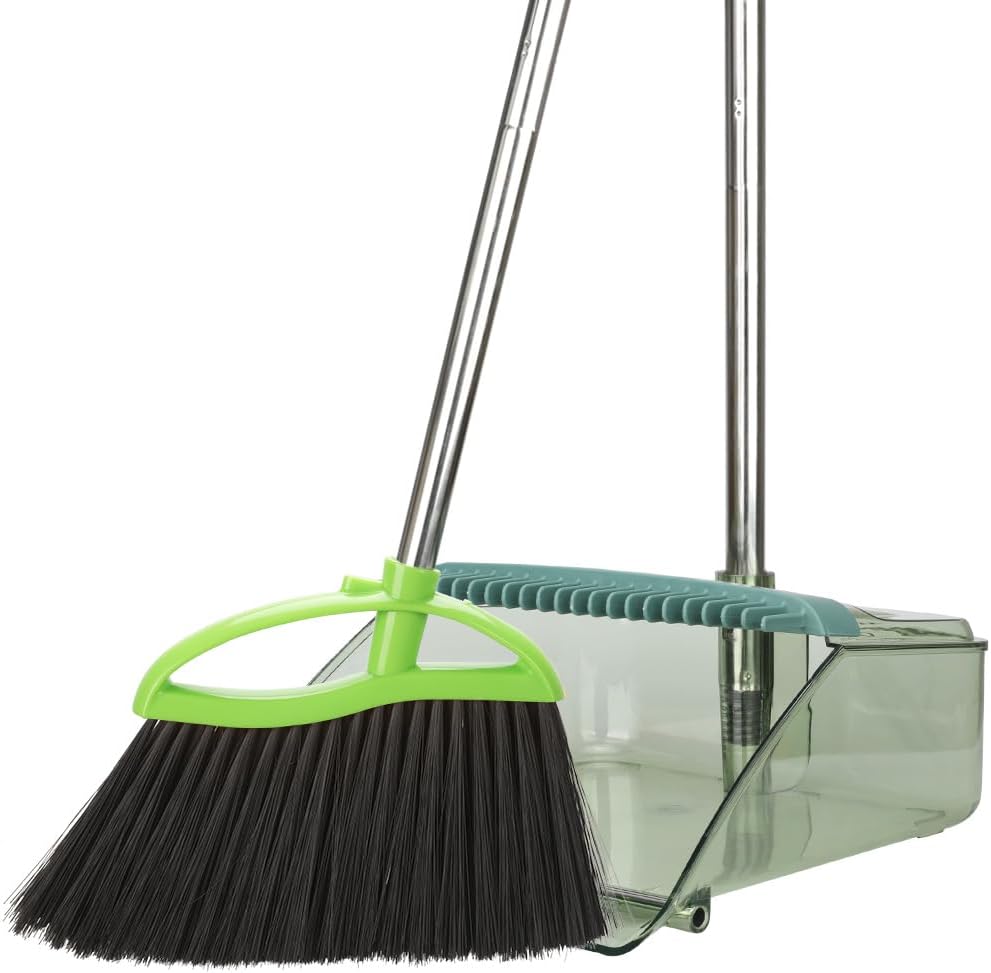 Soft Bristles Green Angle Broom and Dustpan Set, Long Handle Household Indoor Broom with Dustpan Combo Set for Room Kitchen Lobby Office Hardwood Floor Sweeping Floor Cleaning Soft Bristles Green Angle Broom and Dustpan Set, Long Handle Household Indoor Broom with Dustpan Combo Set for Room Kitchen Lobby Office Hardwood Floor Sweeping Floor Cleaning