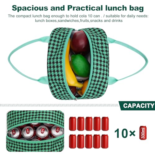 Eurcross Kelly Green Lunch Bag For Adult Women, Plaid Design Lightweight And Portable Insulated Compact Lunch Box Tote Bag For Outdoors thumb #4