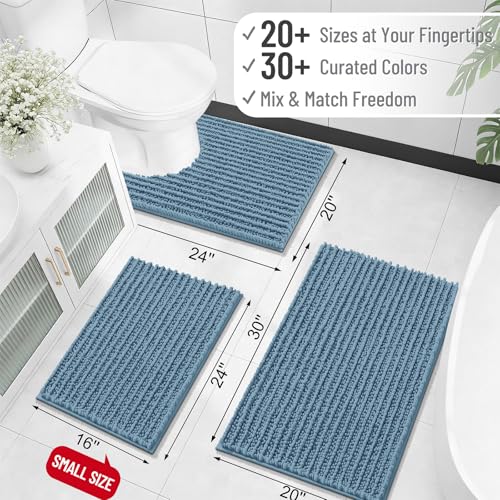 Image of OLANLY Long Bathroom Rugs Runner 47x24, Thick Soft and Absorbent Chenille Bath Mat, Non-Slip, Machine Washable Quick Dry Bath Rugs for Tub Shower Floor, Home Decor Accessories, Airy Blue