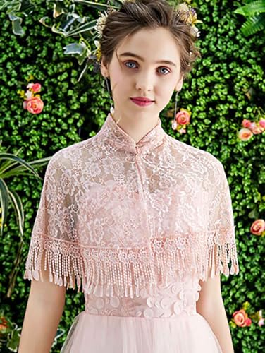 Campsis Floral Lace Scarf Shawl Pink Mesh Wedding Fringe Wraps Tassels Lace Shawls Bridal Cover up Stoles for Women2