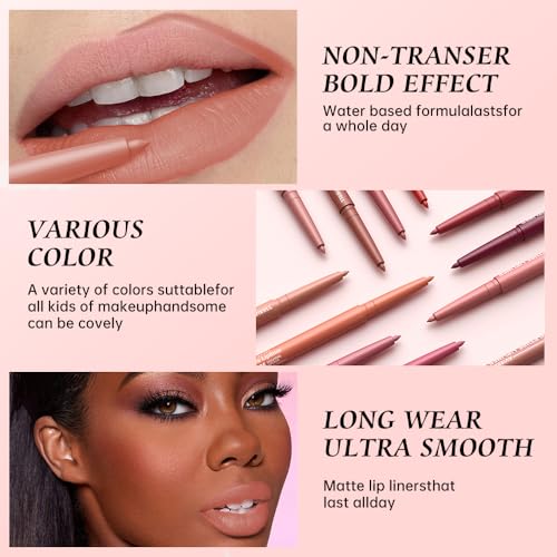 Image of 12 Colors Matte Lip Liner Pencil - Long Lasting Waterproof Lip Liner, Smudge Proof Transfer Proof Lip Pencil, High Pigment Lip Makeup for Defining & Filling Lips (09#, 1PCS)