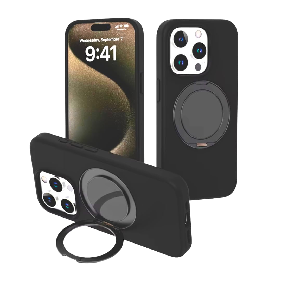 KyraTechiPhone 16 Case with Ring Holder, Shockproof, Anti-Scratch, Anti-Slip, 360-Degree Rotation, Wireless Charging Compatible (Black, iphone16promax)