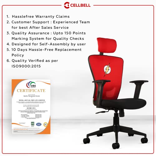 Image of CELLBELL Leo Series Flash Ergonomic High Back Fabric Office Chair /Gaming /Computer /Cyber Chair with 3D Arm Rest and Moulded Foam Seat (Apple Red)