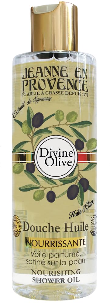 JEANNE EN PROVENCE - Douche Huile Divine Olive - Nettoie, Nourrit & Parfume - Gel Douche Pour Peaux Sèches - 95% d'Ingrédients d'Origine Naturelle - Fabriqué en France à Grasse - 250 ml