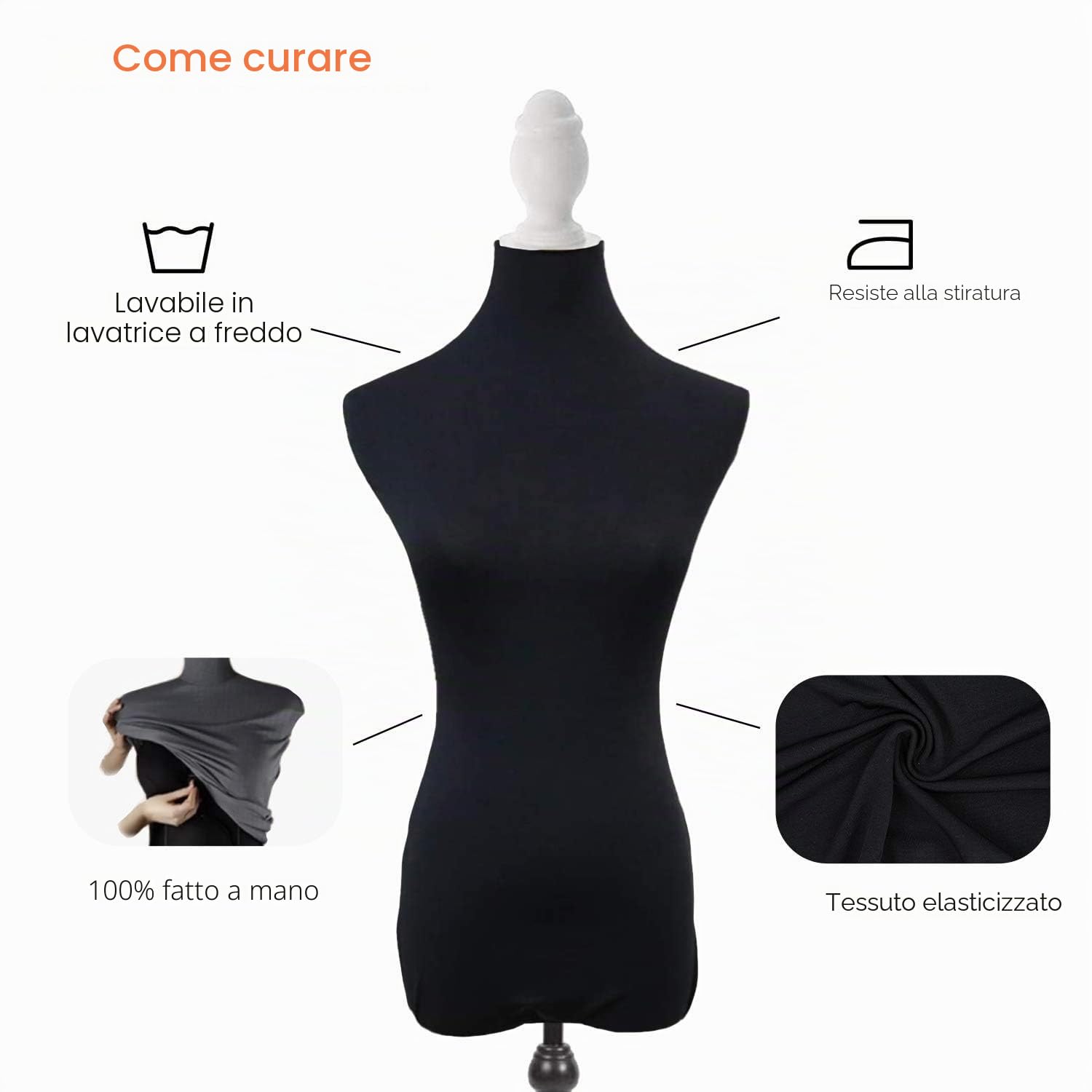NAVAdeal Superba copertura in tessuto Lycra nera, perfetta per manichino a forma di manichino (manichino non incluso)