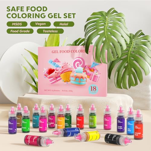 Gel Food Coloring,18 Food Coloring Gel Set for Cake, Cookie Easter Egg Decorating, Cherrysea Edible Vibrant Gel Food Dye for Baking, Icing, Fondant, Macaron, Frosting,Gluten Free,Vegan Tasteless -