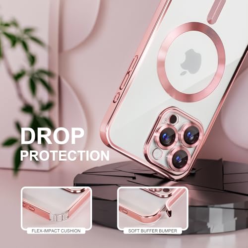 Image of Misea Magnetic for iPhone 16 Pro Case Compatible with MagSafe Pink | [Never Yellowing] [Military Drop Protection] Full Camera Lens Protector Plating Soft Clear Phone Case for Women, Pink