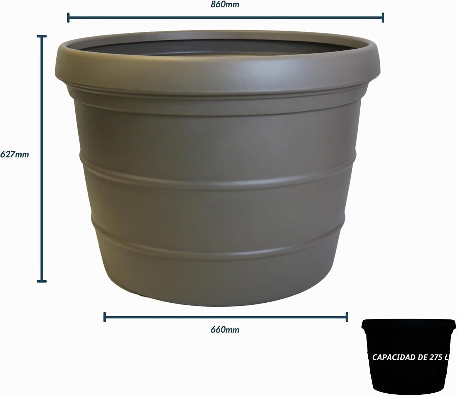 Maceta clásica rotomoldeada para exteriores de 86 cm resistente (arcilla) | Maceta grande de 275 L | A prueba de heladas y resistente a los rayos UV | Maceta ligera para exteriores para