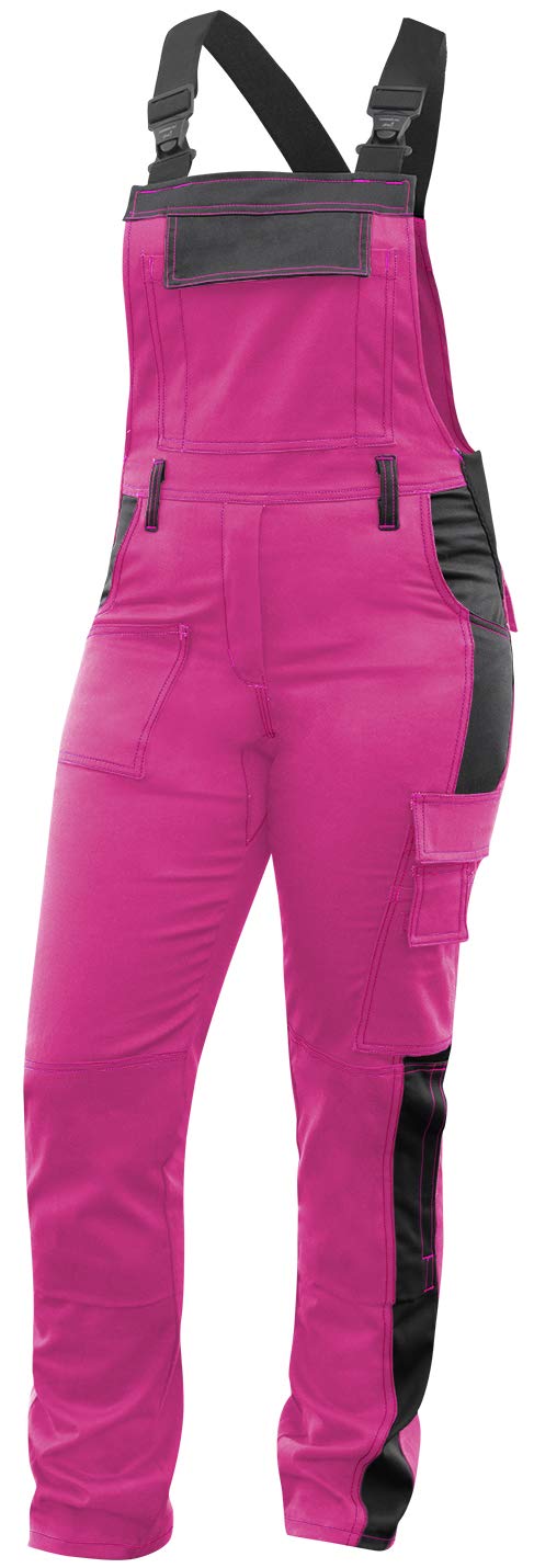 strongAnt Peto elástico de Trabajo para Mujer, pantalones de trabajo con bolsillos para rodillera - Negra Blanca Rosa