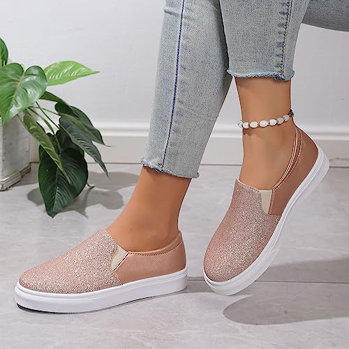 Hbeylia Fashion Platform Sneakers for Women Classic Low Top Glitter Sequin Slip On Chunky Bottom Flats Walking Shoes Trendy Fall Canvas Shoes for Women Ladies Bride Wedding Dress Party Decor4