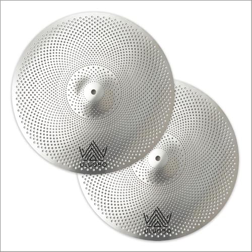 ULUOBO 13 inches Hi Hat Cymbals Pair, Low Volume Quiet Silent High Hat Cymbal Set for Practice (2 Piece,Silver)