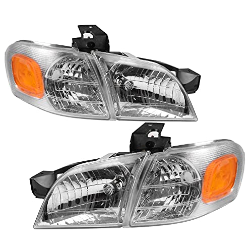 AUTOSAVER88 Headlight Assembly Compatible with 1997-2005 Chevy Venture Chrome Housing Amber Reflector with Corner Lights