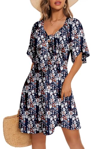 Image of Dokotoo Womens Dresses 2026 Deep V Neck Elegant Bow tie Mini Dress S-XL | Short Sleeve,V Neck,Graduation Party Dress,Elegant,Cocktail,Flowy Beach Vacation Wear,Casual Dress
