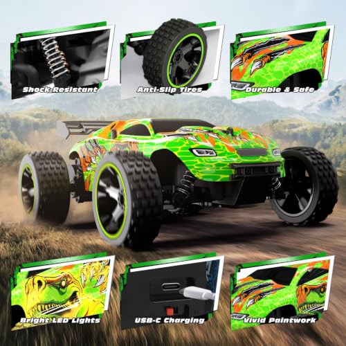 Image of Tecnock RC Cars for Kids, 1:18 Scale 2WD RC Car with USB-C Easy Charging, 2.4GHz Remote Control Car with LED Lights & 50 Mins Playtime, Toys Gifts for Boys & Girls Ages 8-12
