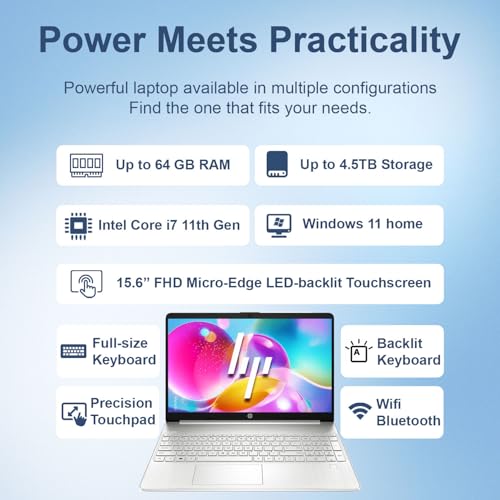 Image of HP 15.6 inch FHD Touchscreen Laptop | Intel Core i7 Processor | 32GB DDR4 RAM | 1TB Storage (512GB PCIe + 500GB External) | Win 11 | Full-Size Backlit Keyboard | SD Card Reader & HDMI