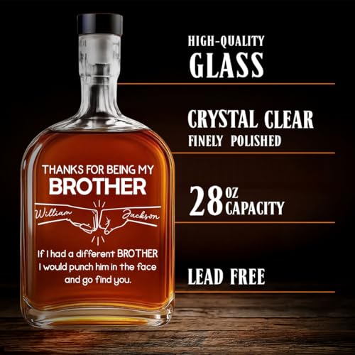 Wrappiness Thanks for Being My Brother Spirits Decanter with Custom Names, Funny Troll Gift for Brother Whiskey Glass Bottle, 25oz Decanter for Liquor Vodka Bourbon Gift for Men (Thanks Brother) - Image 4