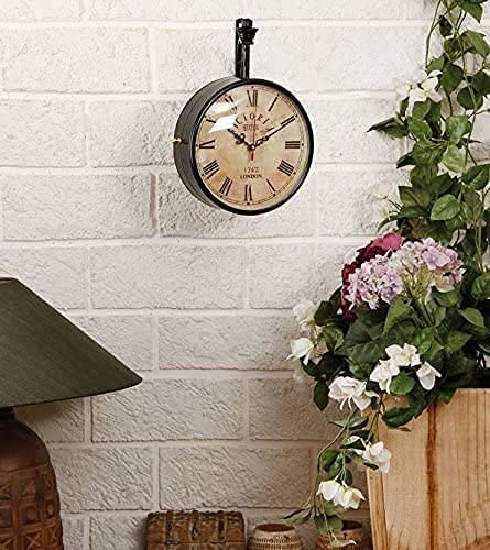 SIAN Vintage Antique Retro Double Sided Analog Mechanical Station Railway Wall Clock Kitchen (Black, 10 Inch) - Image 4