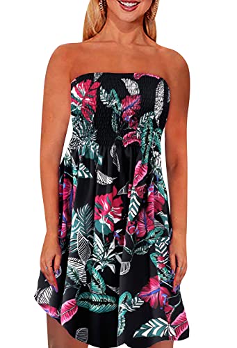 Image of Zyyfly Tube Top Dress Women Summer Beach Coverup Stretch Smocked Strapless Dress