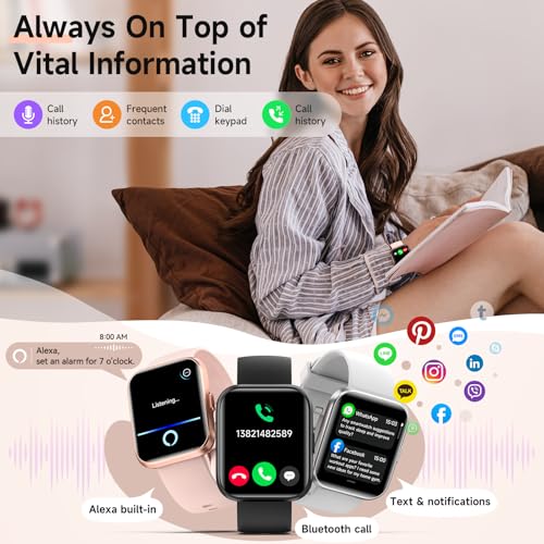 Smart Watches for Women, 1.8 Touch Screen Fitness Tracker for Android & iPhone, Answer/Make Calls, Alexa Built-in, Heart Rate/Sleep/SpO2 Monitor Smartwatch, 3ATM Waterproof, 101  Sport Modes, 2 Bands