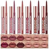 12Pcs Matte Liquid Lipstick + Lip Liner Pens Set, One Step Lips Makeup Kits Pigment Velvety Nude Lip Stain Waterproof Long Wear Lip Gloss Make up Gift Set